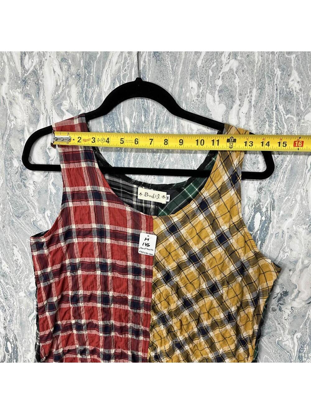 Boho Indie Cottage Lagenlook Patchwork Plaid Sleeveless Tank Top (M) - Picture 4 of 7
